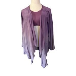Eileen Fisher Woman 1X 100% Silk Ombré Purple Open Front Cardigan Jacket